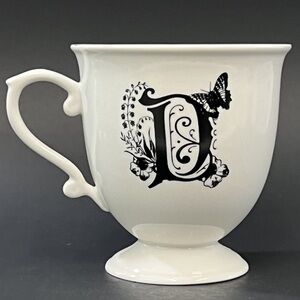 Anthropologie MISSUS Letter “D" Monogram Butterfly Porcelain Tea Cup